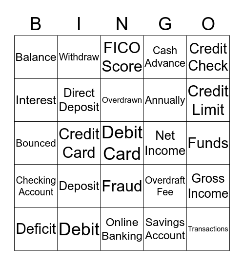 VOCABULARY: PERSONAL FINANCE Bingo Card