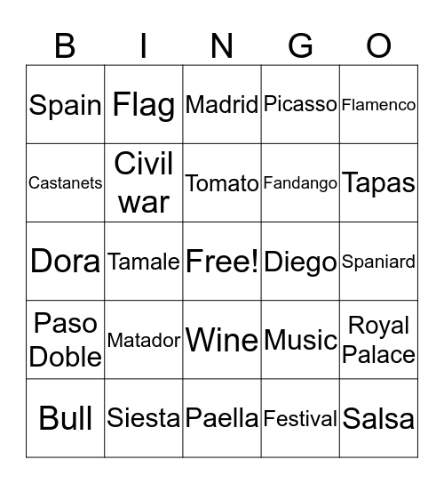 SPAIN Bingo Card