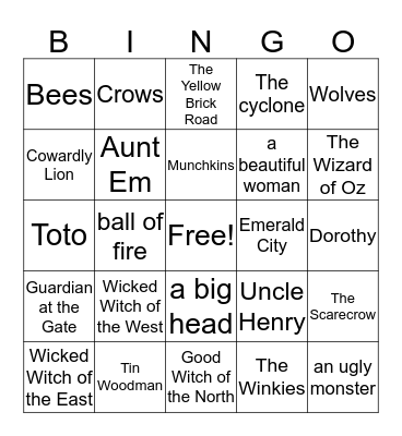 Wizard of Oz Bingo Card