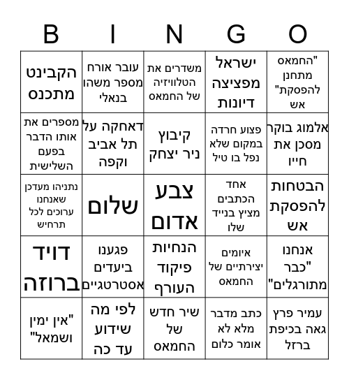 בינגו מלחמה Bingo Card