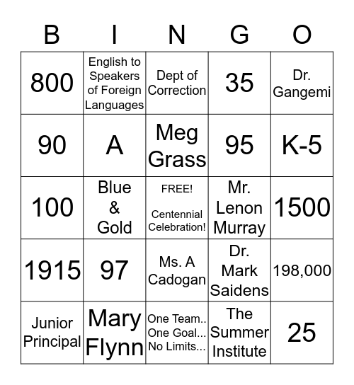 Centennial Bingo Card