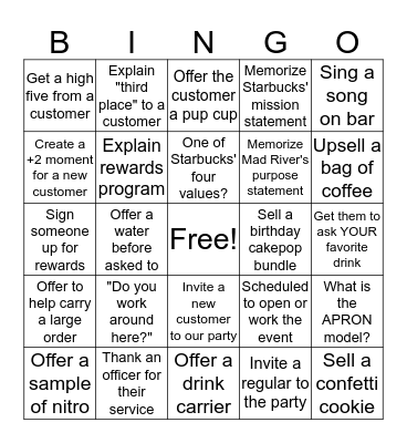 Mad River's Birthday Bingo Card