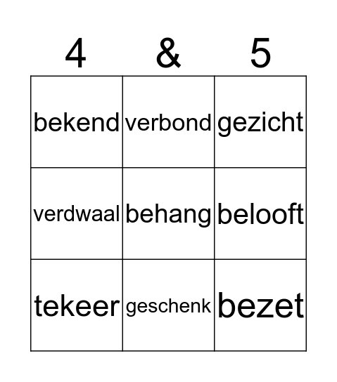 woorden met ge-, te-, be-, ver- Bingo Card