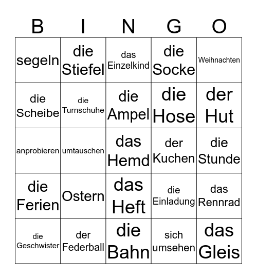 Woordenlijst Bingo Card