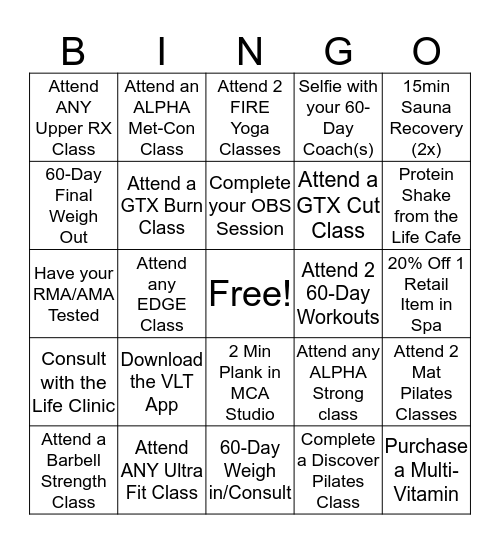 Holiday 60-day Bingo Card