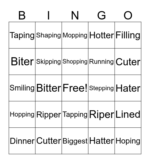 Single/ Double Consonant rule Bingo Card
