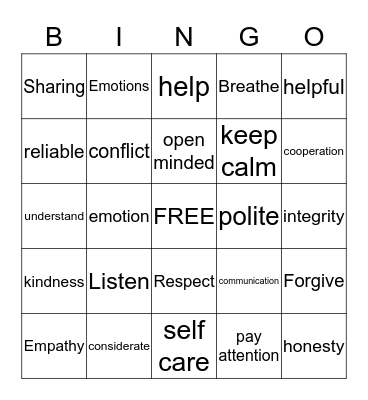 Social Skill BINGO Card