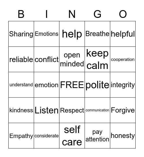 Social Skill BINGO Card