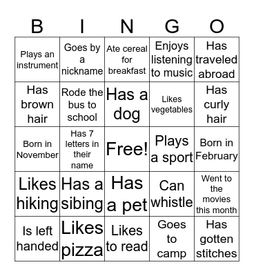 Find Someone Who Bingo Card
