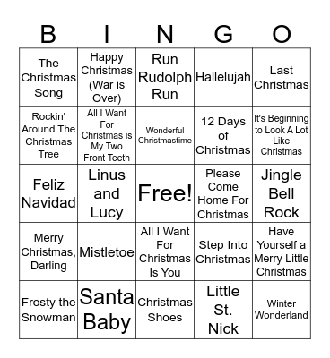 Christmas Music Bingo Card