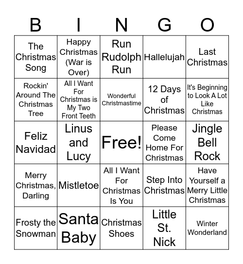 Christmas Music Bingo Card