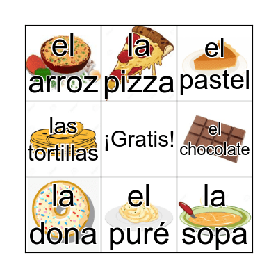 La comida Bingo Card