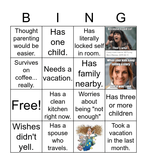 Parenting BINGO Card