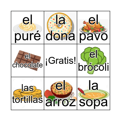 La comida Bingo Card