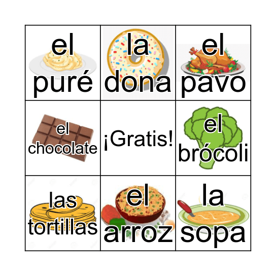 La comida Bingo Card