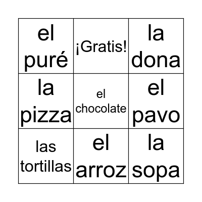La comida Bingo Card