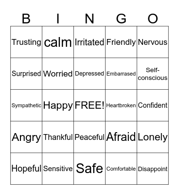 FEELINGS BINGO  Bingo Card