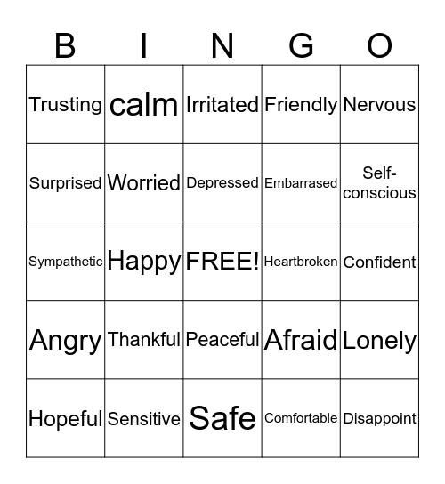 FEELINGS BINGO  Bingo Card