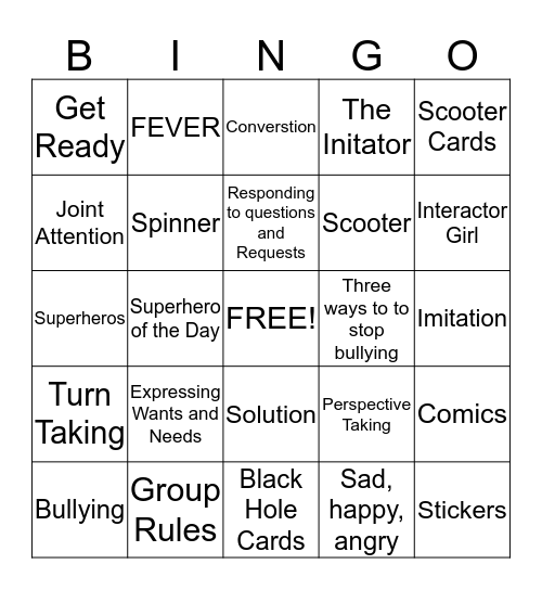 Superheros Bingo Card