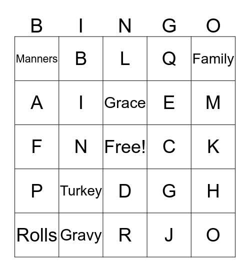 Thanksgiving Bingo Card