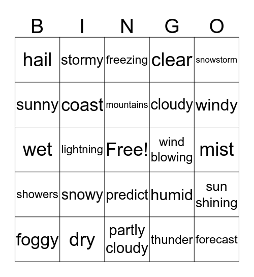 Weather Bingo Card