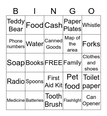 Emergency Bingo Card