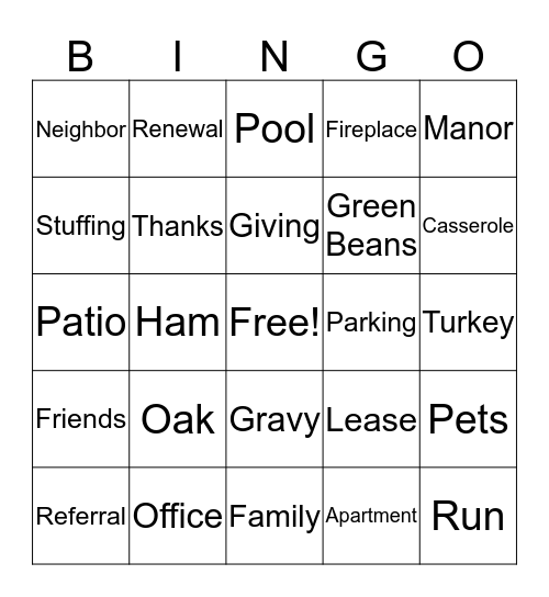Oak Run Bingo Card