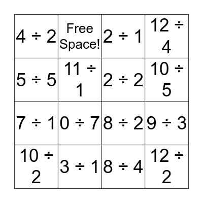 D I V I S I O N    B I N G O Bingo Card