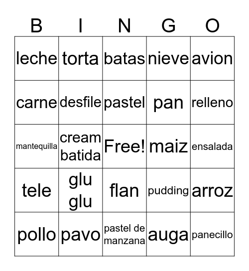 Spanish thanksgiving terms Bingo Card