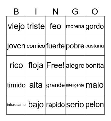 Spanish Bingo  Bingo Card