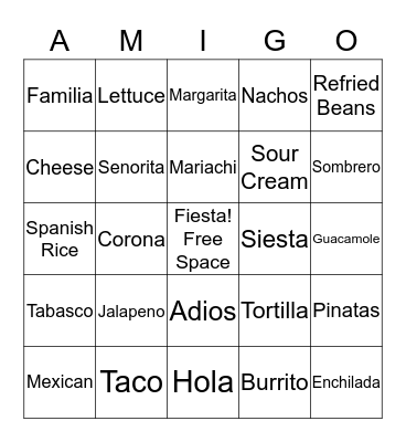 Fiesta Bingo Card