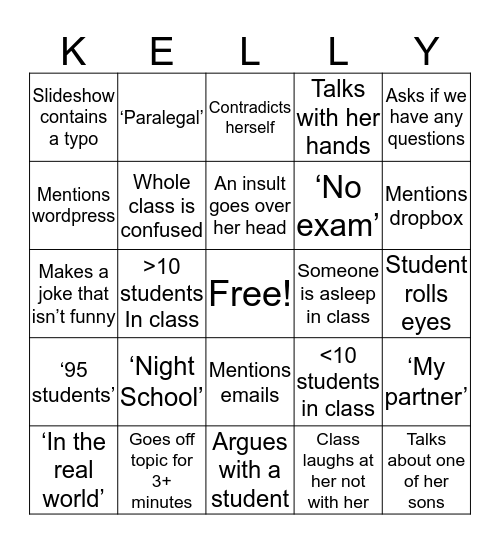 Comm with Kelly Bingo Card
