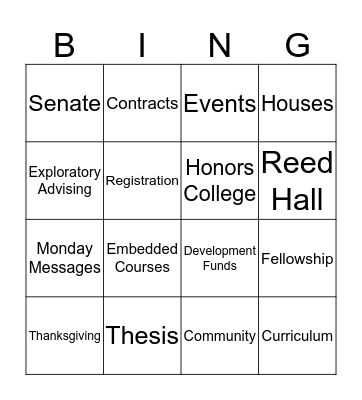Honors Bingo Card