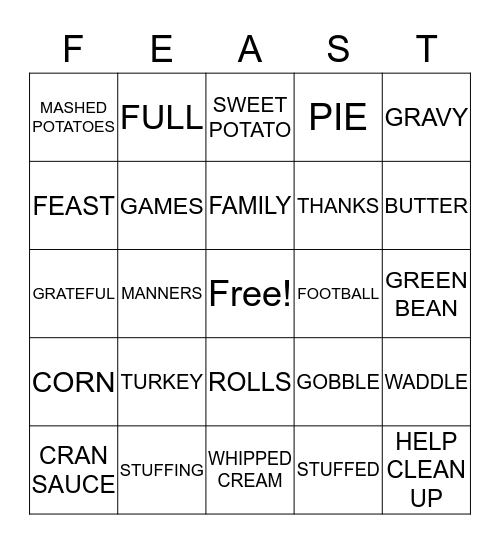 Thanksgiving Bingo Card