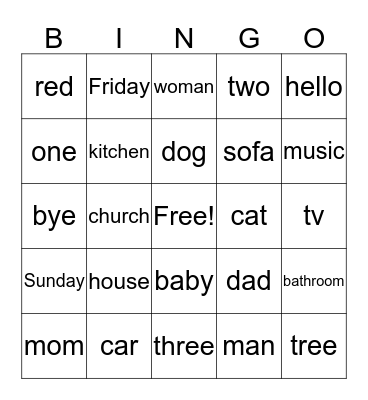 English Bingo Card