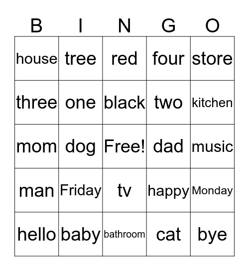 English Bingo Card