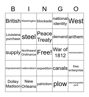 Building Our Nation Bingo Card