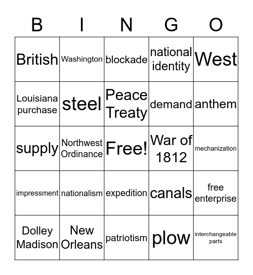 Building Our Nation Bingo Card