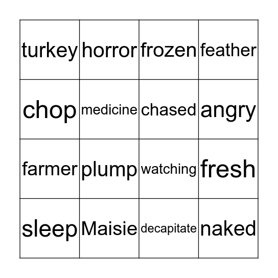 Mad Turkey Bingo Card