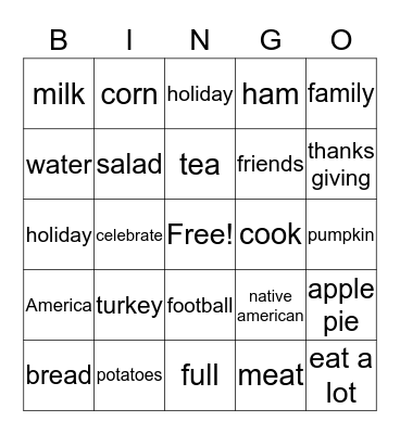 Thanksgiving Things Bingo Card