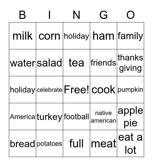 Thanksgiving Things Bingo Card