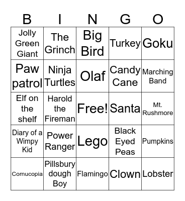 Thanksgiving Parade Bingo Card