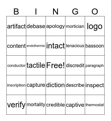 Root Word Bingo: Examples Bingo Card