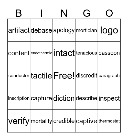 Root Word Bingo: Examples Bingo Card