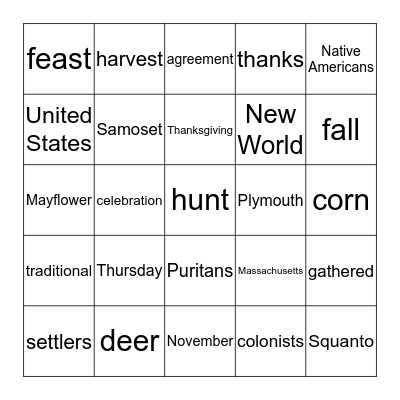 The First Thanksgiving Bingo Card