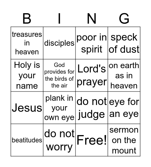 Sermon on the Mount Bingo Card