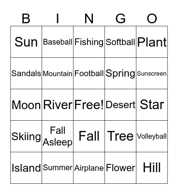 Nature Unit 8 Bingo Card