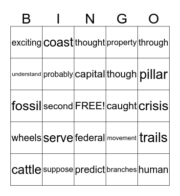 Vocabulary Bingo Card