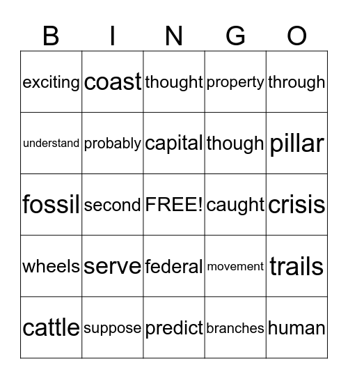 Vocabulary Bingo Card