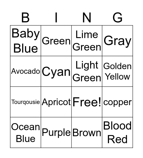 Color Bingo! Bingo Card